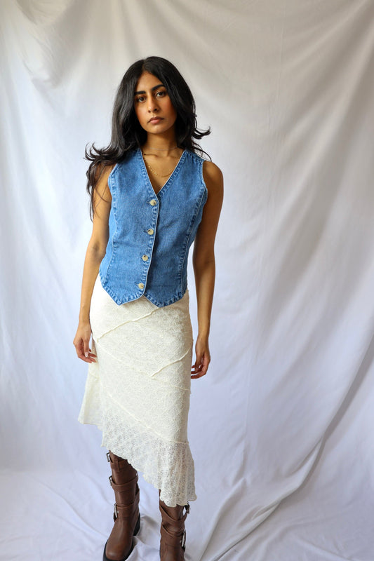 Lace Asymmetrical Midi Skirt