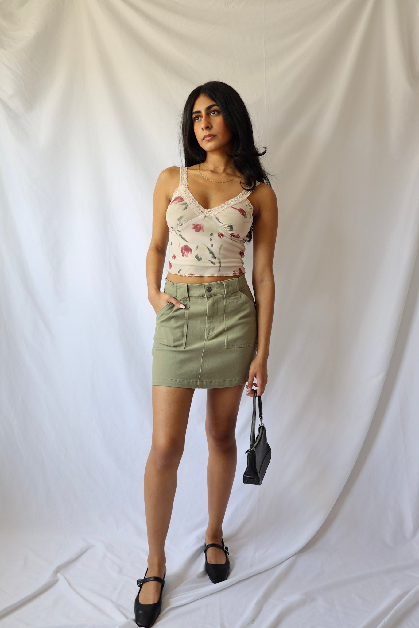 Stretch Cargo Denim Skirt