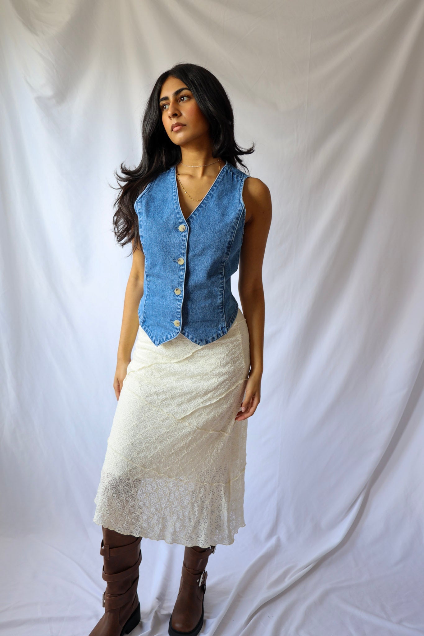 Lace Asymmetrical Midi Skirt