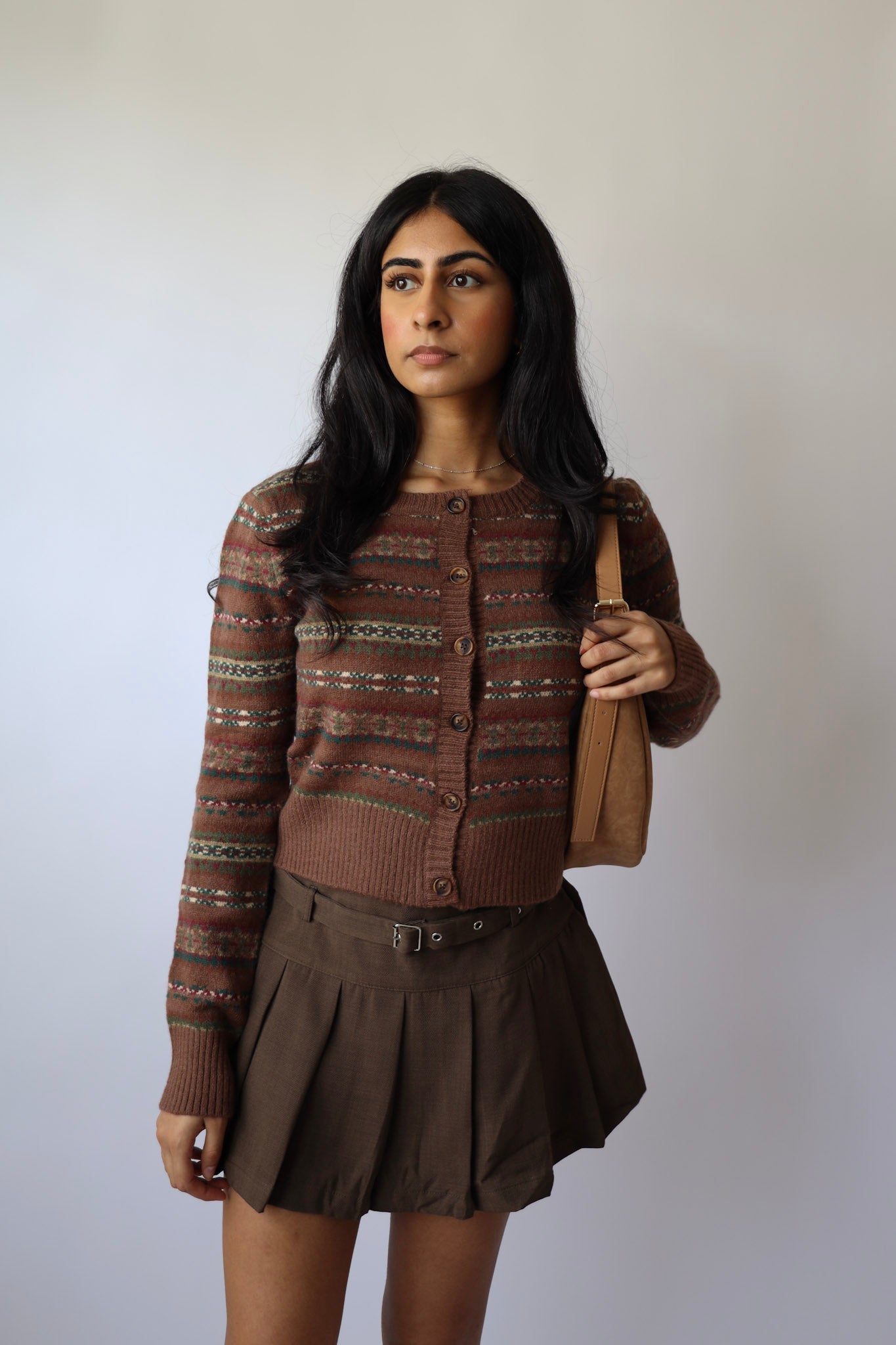 Belted Pleated Mini Skirt