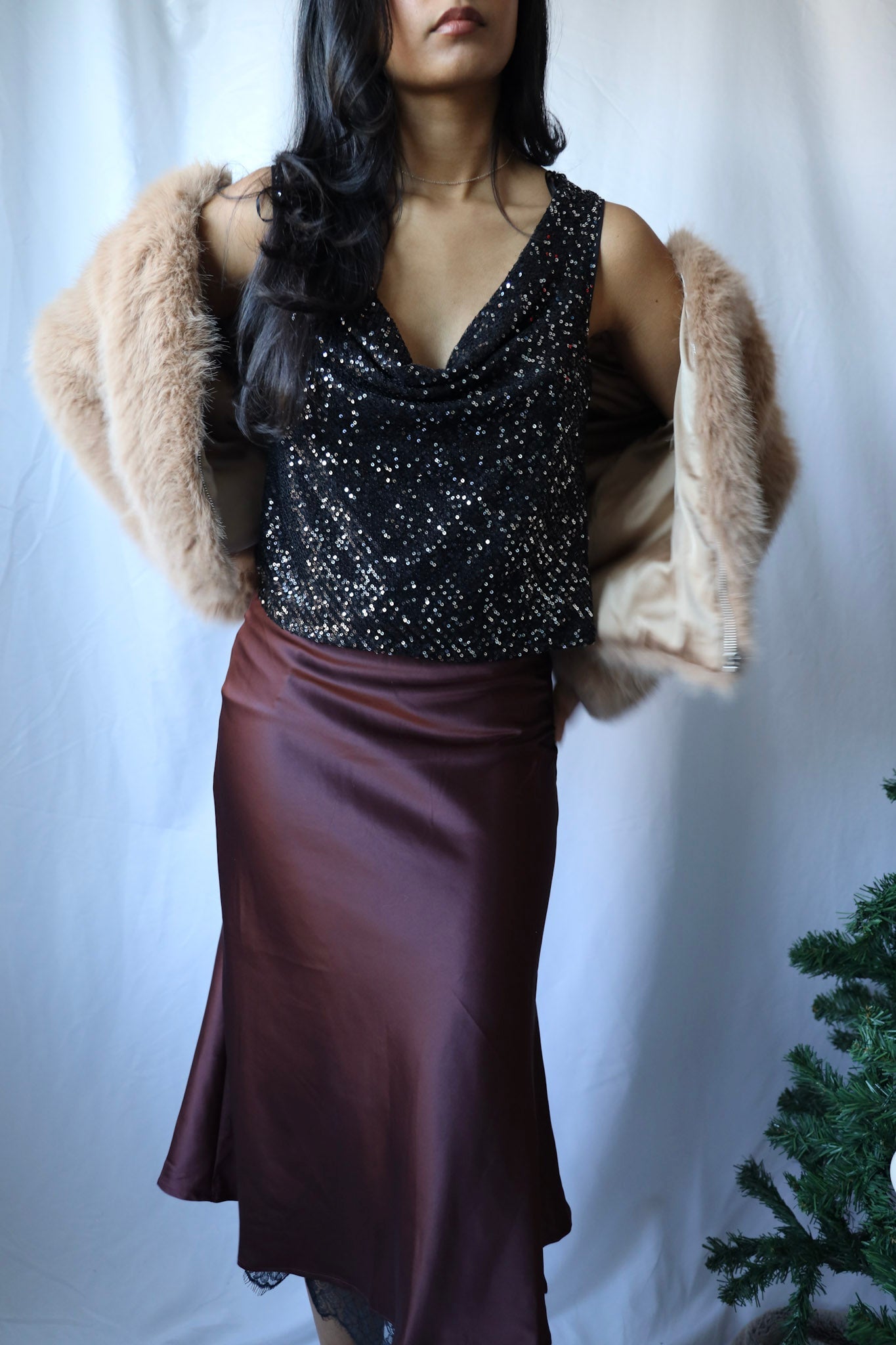 Burgundy Midi Skirt with Lace Trim