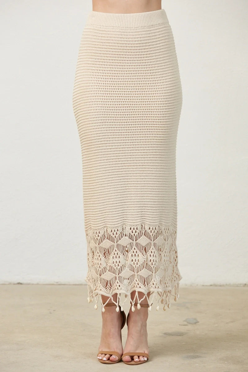 Coastal Crochet Shell Midi Skirt