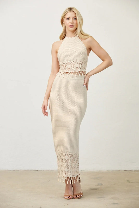 Coastal Crochet Shell Midi Skirt